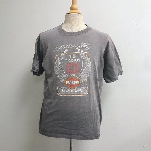 Harley Davidson 90th anniversary Milwaukee gray t shirt 1903 1993 L